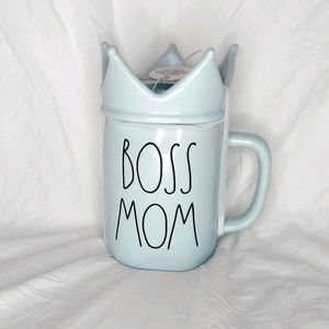Rae Dunn "Boss Mom" mug with Crown Topper